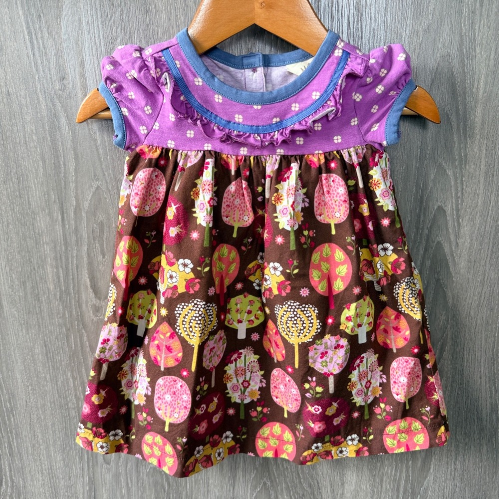 Matilda Jane Dress Baby 6-12M Purple Brown Tree Print Whimsical Boho Cottagecore